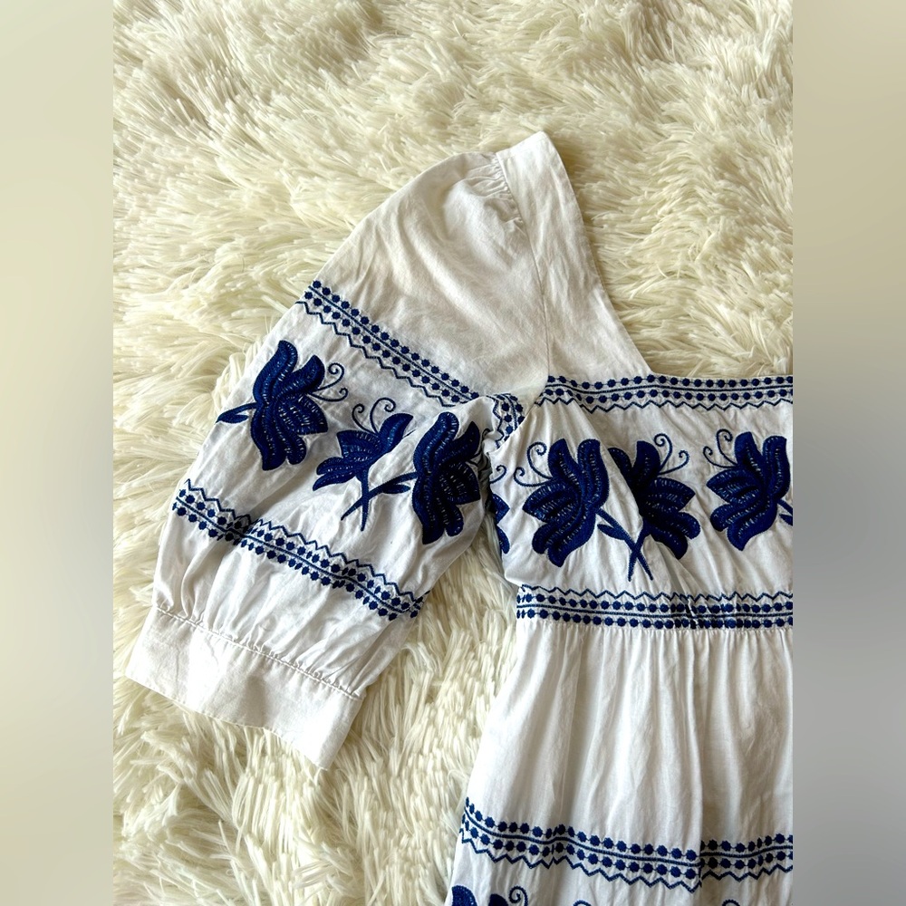 Moda International | White and Blue Embroidered Mini Sundress - Picture 5 of 9